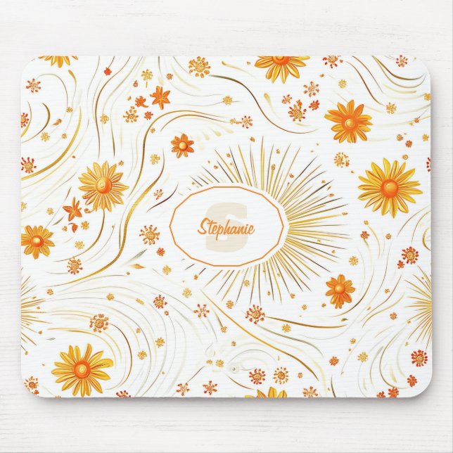 Seamless Golden Sun & Rays - with Abstract Star Mouse Pad (Front)