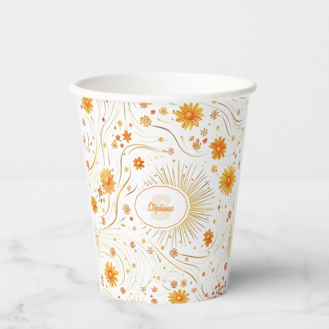Seamless Golden Sun & Rays - with Abstract Star Paper Cups (Front)