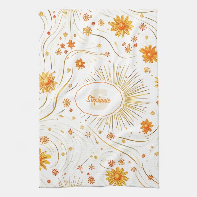 Seamless Golden Sun & Rays - with Abstract Star Tea Towel (Vertical)