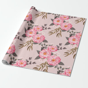 Seamless gorgeous pattern in garden flowers. Flora Wrapping Paper