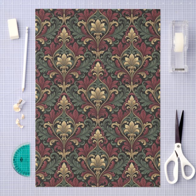 Seamless Gothic Victorian Floral Damask Pattern Tissue Paper (Craft)