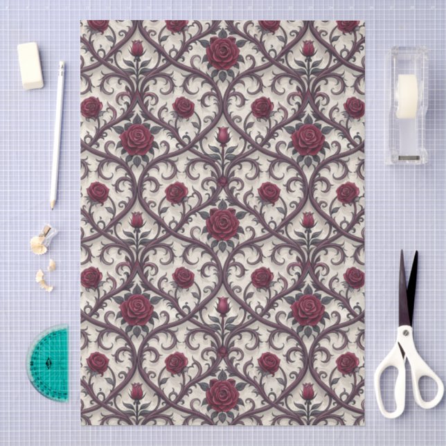 Seamless Gothic Victorian Rose Damask Pattern Tissue Paper (Craft)