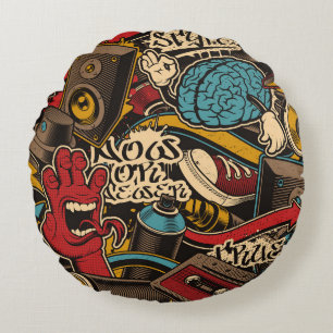 Seamless Graffiti background. Colourful seamless p Round Cushion