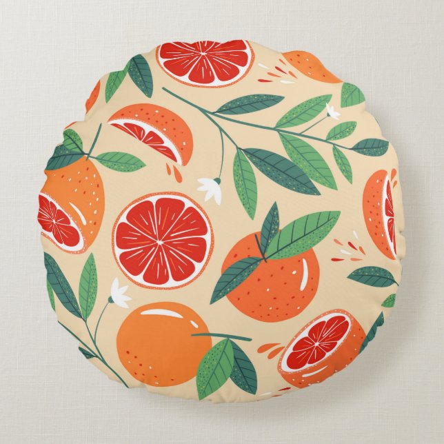 Seamless grapefruit pattern. Modern design. Vintag Round Cushion (Front)
