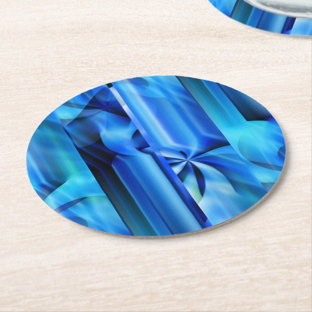 Seamless Graphic Design - blue black I Round Paper Coaster (Angled)