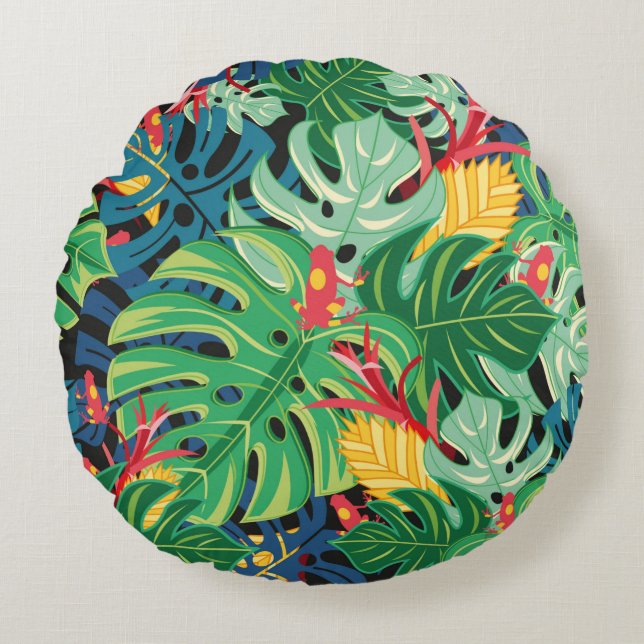 Seamless graphic pattern with leaves monstera and  round cushion (Front)