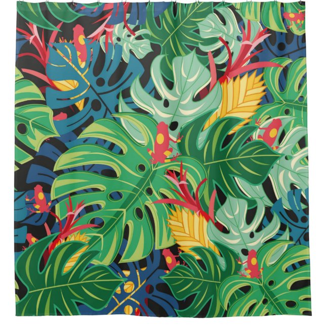 Seamless graphic pattern with leaves monstera and  shower curtain (Front)