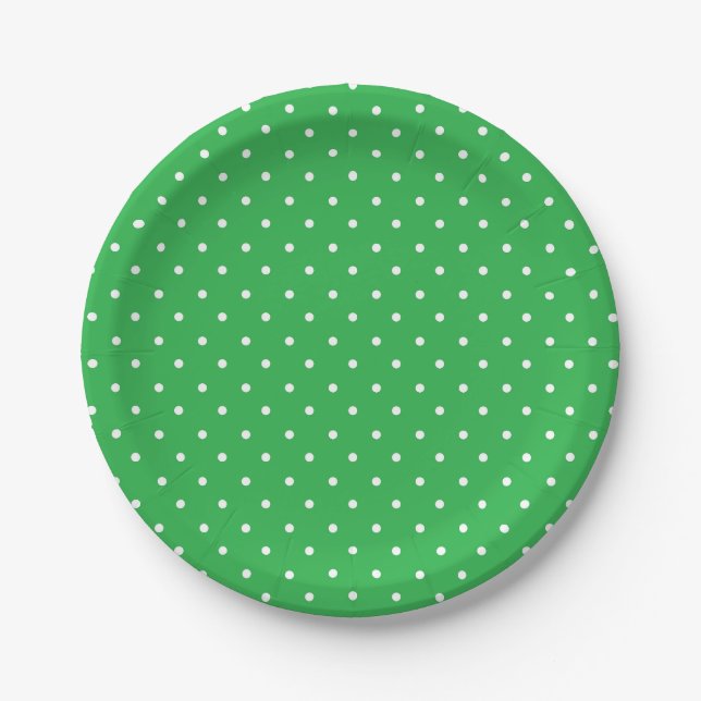 Seamless green background polka dot pattern paper plate (Front)