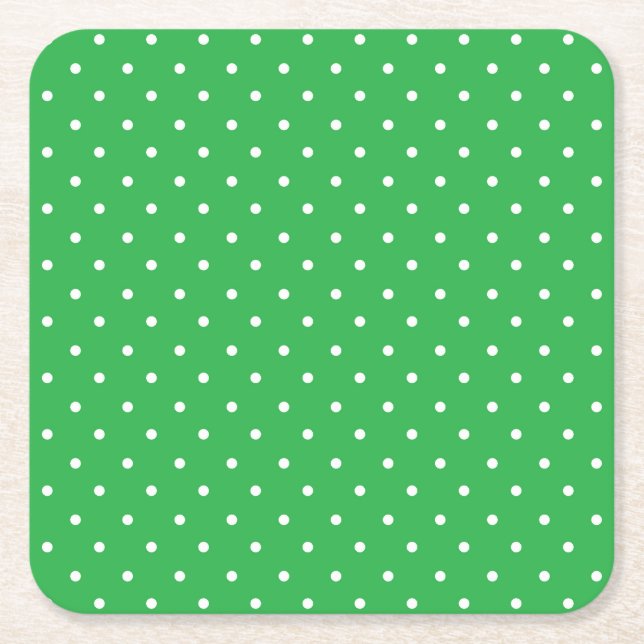 Seamless green background polka dot pattern square paper coaster (Front)