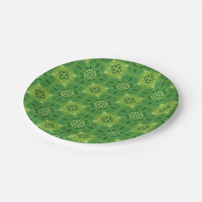 Seamless green floral pattern with symmetrical paper plate (Angled)