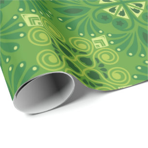 Seamless green floral pattern with symmetrical wrapping paper