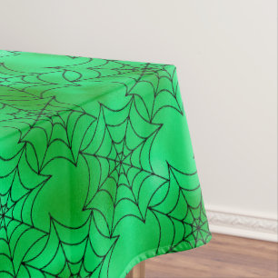 Seamless Green Foil and Black Cobwebs Halloween Tablecloth