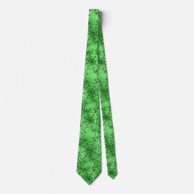 Seamless Green Foil and Black Cobwebs Halloween Tie (Front)