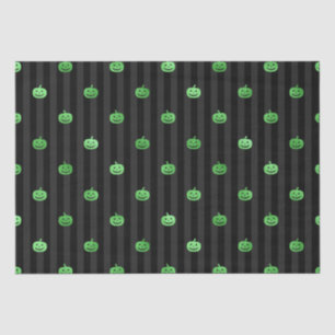Seamless Green Foil Pumpkins & Stripes Halloween Tissue Paper