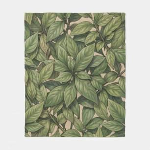 Seamless Green Leaf Botanical Vintage Pattern Fleece Blanket