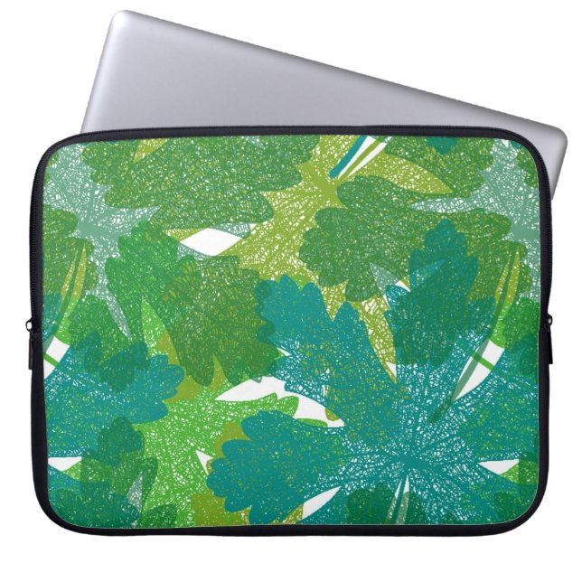 Seamless green leaves pattern laptop sleeve (Front)