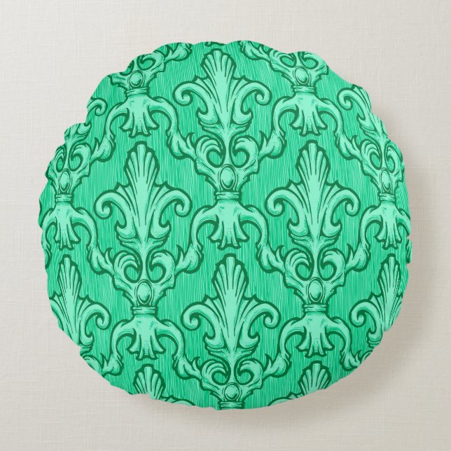 Seamless green vintage baroque pattern. Illustrati Round Cushion (Front)