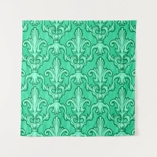 Seamless green vintage baroque pattern. Illustrati Tapestry (Front)