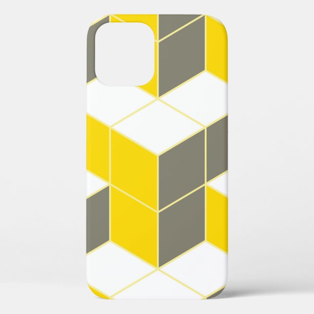 Seamless grey and yellow isometric cubical trident Case-Mate iPhone case (Back)