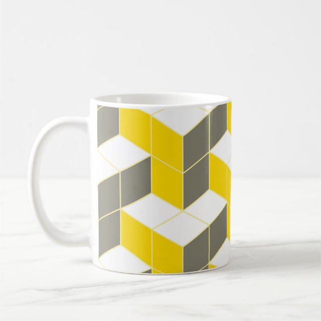 Seamless grey and yellow isometric cubical trident coffee mug (Left)