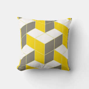 Seamless grey and yellow isometric cubical trident cushion