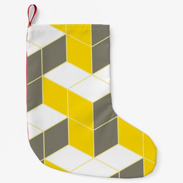 Seamless grey and yellow isometric cubical trident small christmas stocking (Front)