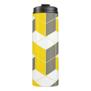 Seamless grey and yellow isometric cubical trident thermal tumbler