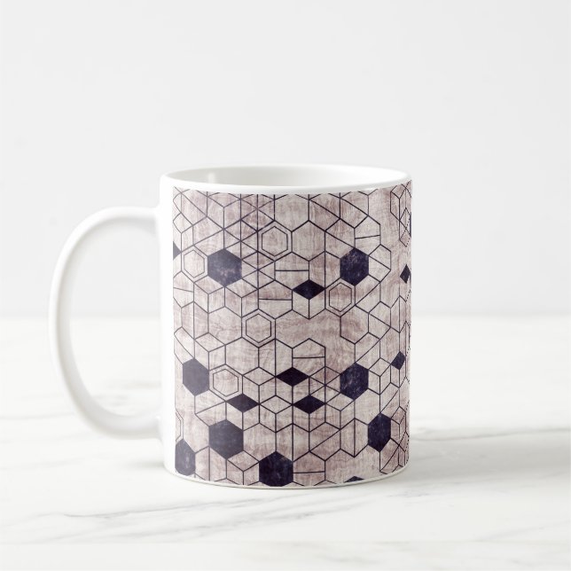 Seamless grungy hexagon pattern isometric geometry coffee mug (Left)