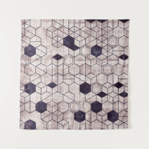 Seamless grungy hexagon pattern isometric geometry tapestry