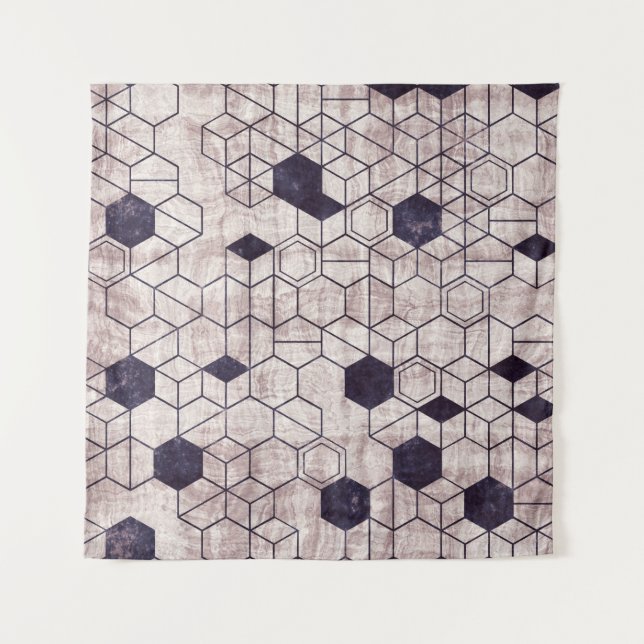 Seamless grungy hexagon pattern isometric geometry tapestry (Front)