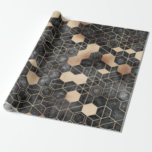 Seamless grungy hexagon pattern isometric geometry wrapping paper