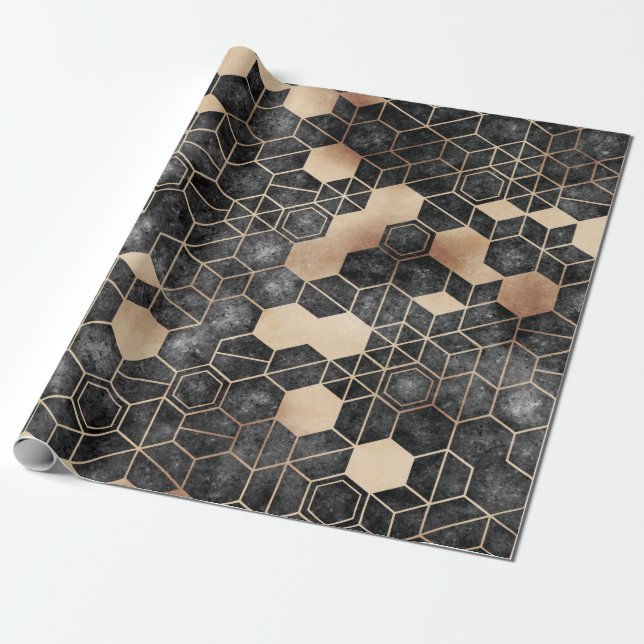 Seamless grungy hexagon pattern isometric geometry wrapping paper (Unrolled)