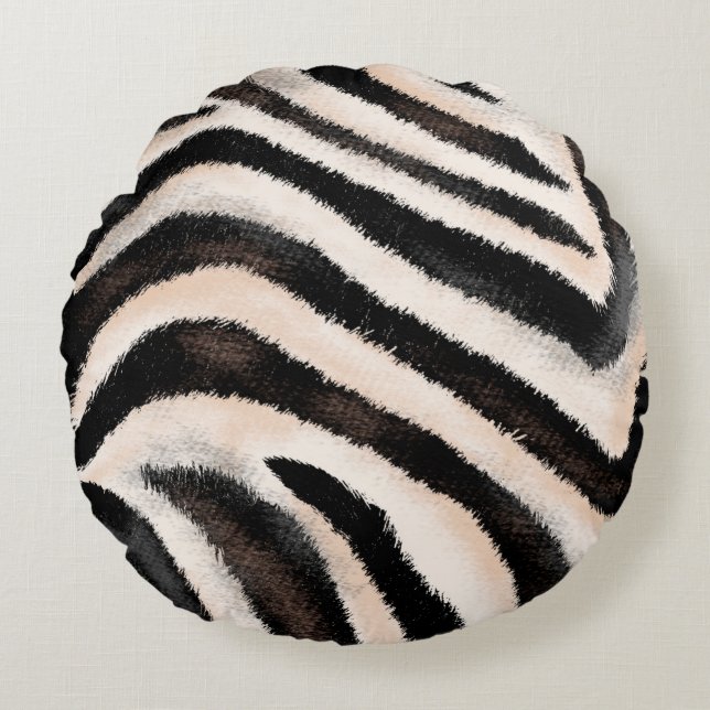 Seamless hand drawing zebra texture, animal print, round cushion (Front)