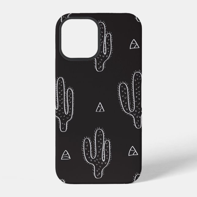 Seamless hand drawn dactus pattern with triangles  iPhone case (Back)