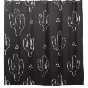 Seamless hand drawn dactus pattern with triangles shower curtain