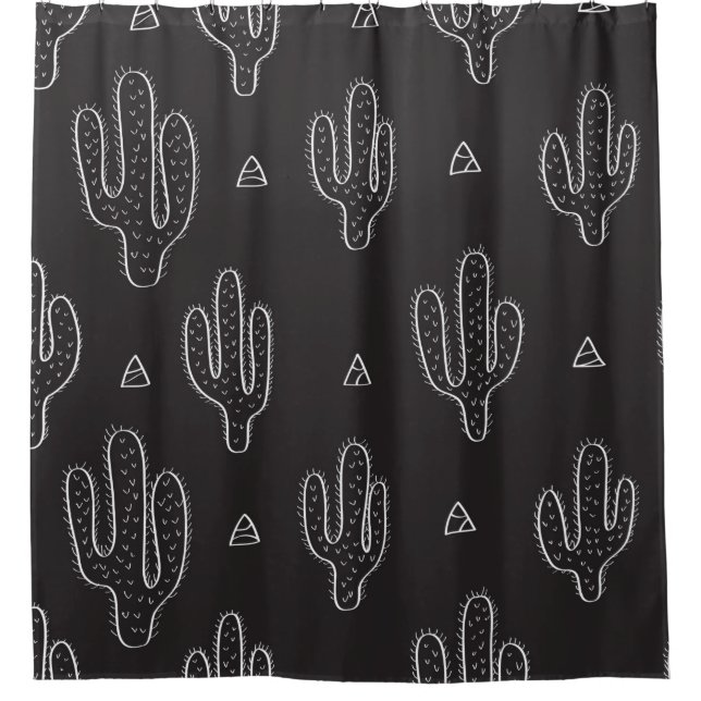 Seamless hand drawn dactus pattern with triangles  shower curtain (Front)