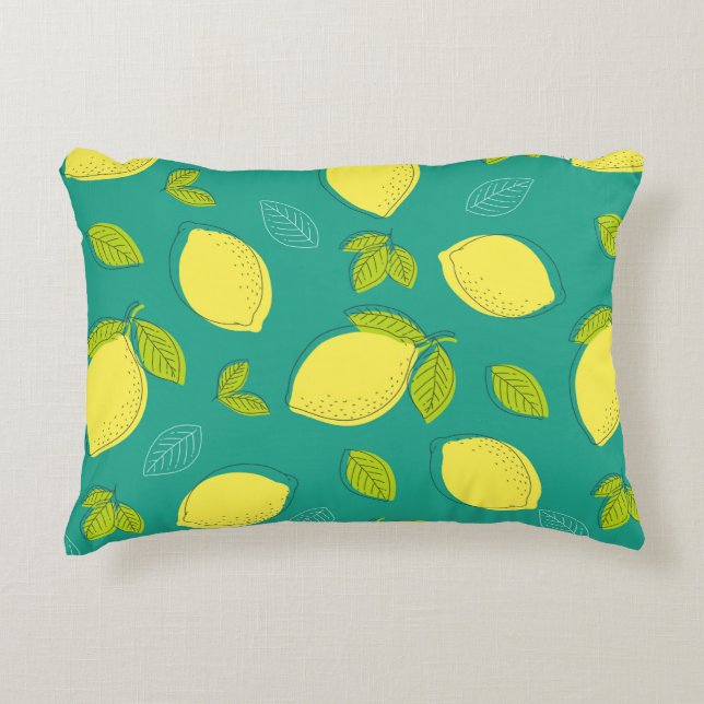 Seamless Hand Drawn Lemon with Leaves Pattern in B Decorative Cushion (Front)