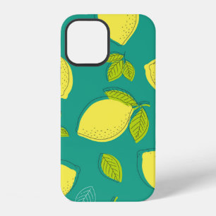 Seamless Hand Drawn Lemon with Leaves Pattern in B iPhone 12 Case