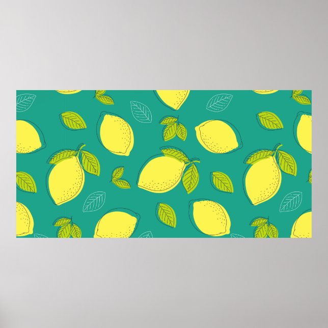 Seamless Hand Drawn Lemon with Leaves Pattern in B Poster (Front)