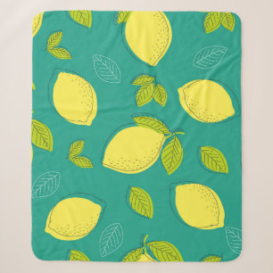 Seamless Hand Drawn Lemon with Leaves Pattern in B Sherpa Blanket