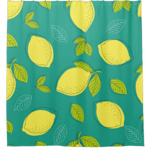 Seamless Hand Drawn Lemon with Leaves Pattern in B Shower Curtain