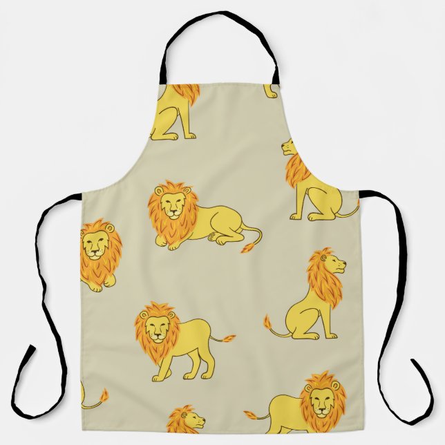 Seamless hand drawn lion pattern. Vintage backgrou Apron (Front)
