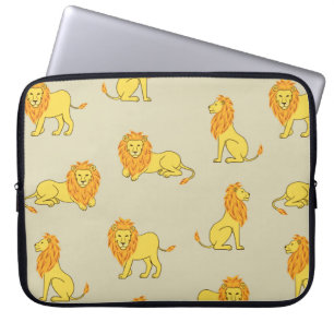 Seamless hand drawn lion pattern. Vintage backgrou Laptop Sleeve