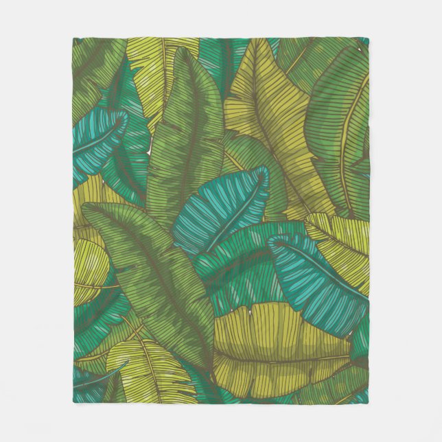 Seamless hand drawn pattern with banana leaves / t fleece blanket (Front)