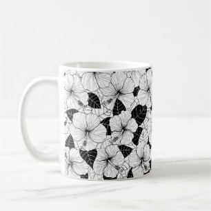 Seamless hand drawn pattern with hibiscus flowers coffee mug