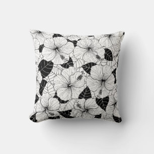 Seamless hand drawn pattern with hibiscus flowers cushion