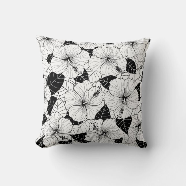 Seamless hand drawn pattern with hibiscus flowers  cushion (Front)