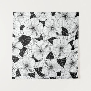 Seamless hand drawn pattern with hibiscus flowers tapestry