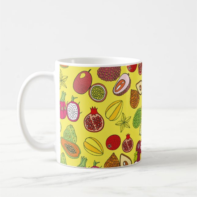 Seamless hand drawn pattern with tropical exotic f coffee mug (Left)