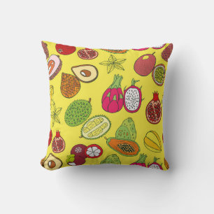 Seamless hand drawn pattern with tropical exotic f cushion